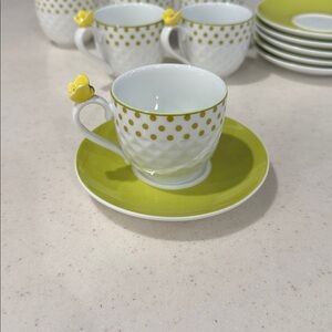 Green Polka Dot coffee cups and plates